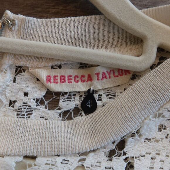 REBECCA TAYLOR floral lace dress silk white 4 formal event holiday romantic fem - Picture 10 of 13